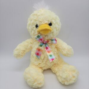 Dan Dee Yellow Easter Duckling Duck Plush 15" Fluffy Plaid Bow Collectors Choice